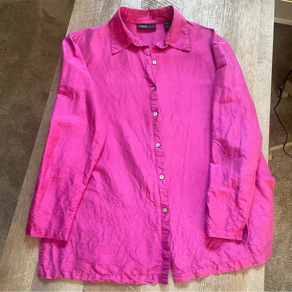 90s SILK Magenta Button Down Shirt